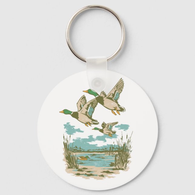 Flying Ducks Wetland Wildlife Nature Hunting Outdo Key Ring (Front)