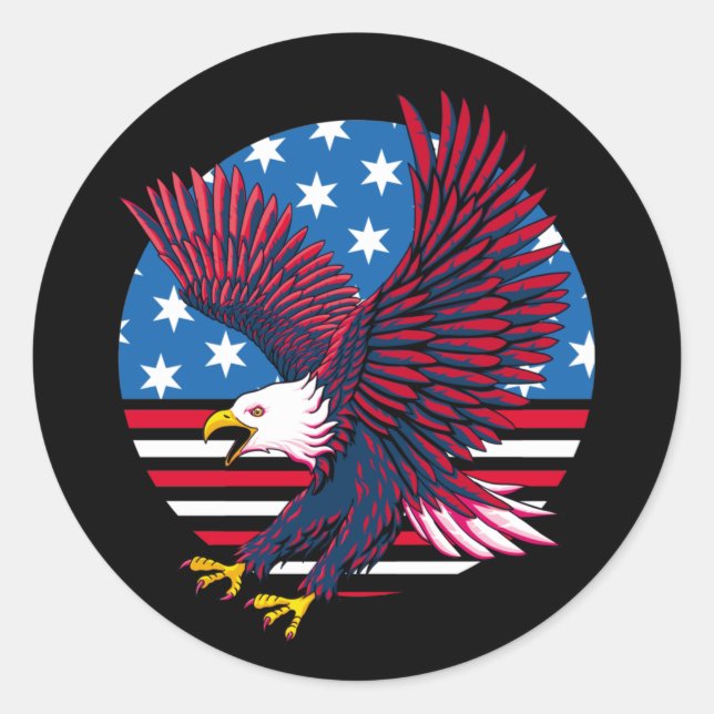 Flying Eagle and American Flag Classic Round Sticker (Front)