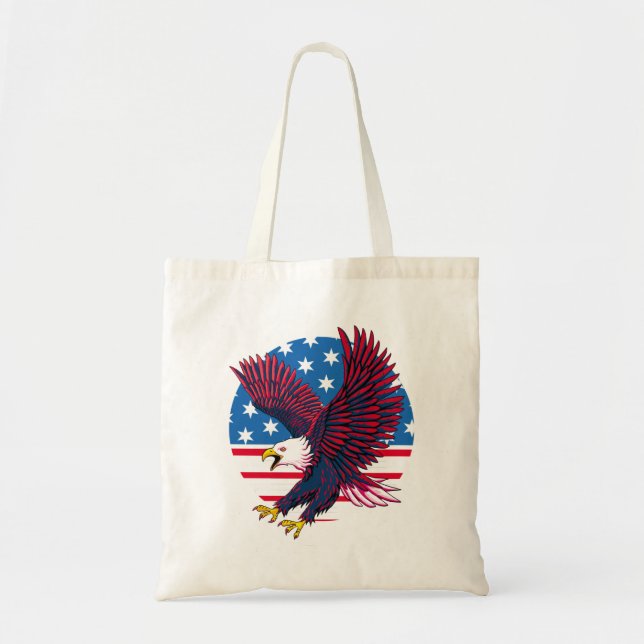 Flying Eagle and American Flag Tote Bag (Front)