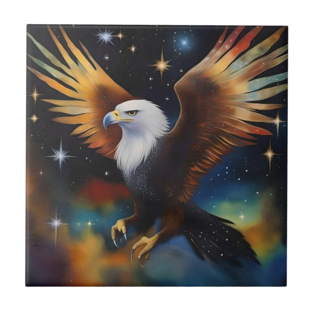 Flying Eagle Colourful Cosmic Art, Ceramic Tile (Front)