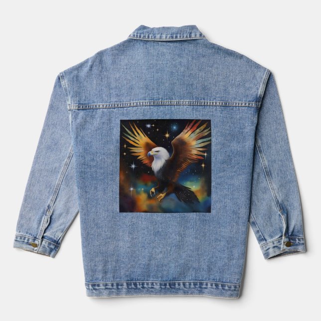 Flying Eagle Colourful Cosmic Art, Denim Jacket (Back)