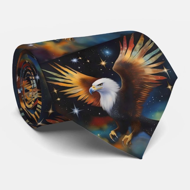 Flying Eagle Colourful Cosmic Art, Tie (Rolled)
