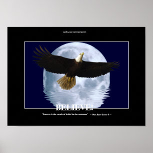 Flying Eagle & Moon "Believe!" Motivational Art Poster