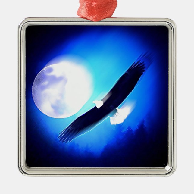 Flying Eagle & Moon Metal Ornament (Front)