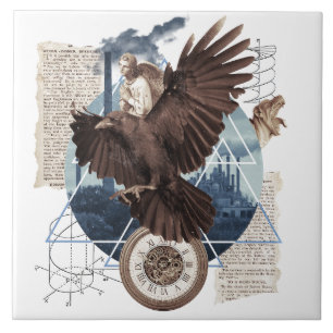 Flying Eagle with several other elements collage Ceramic Tile