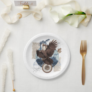 Flying Eagle with several other elements collage Paper Plate