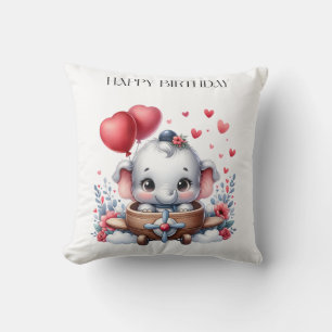 Flying Elephant Birthday Cushion