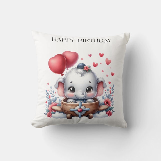 Flying Elephant Birthday Cushion (Front)