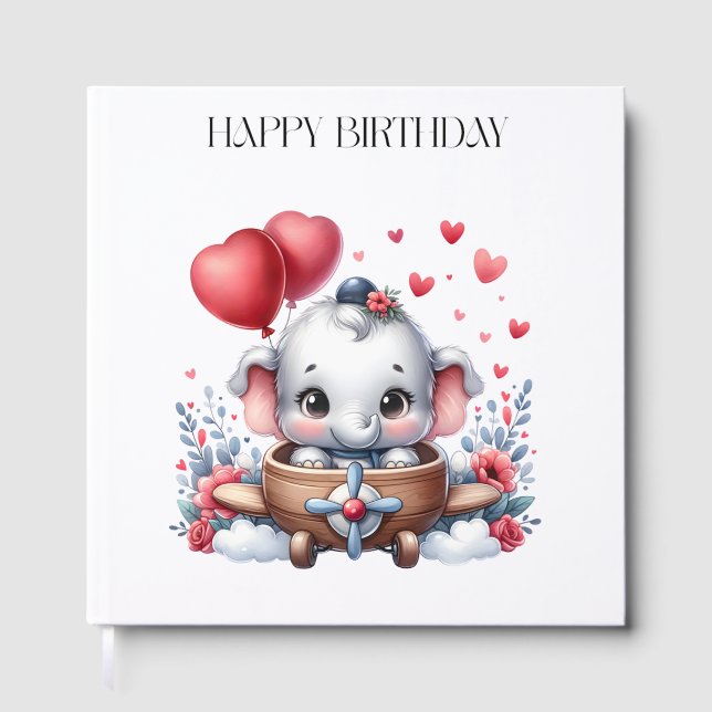 Flying Elephant Birthday Guest Book (Front)
