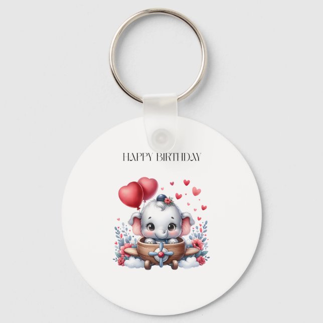 Flying Elephant Birthday Key Ring (Front)