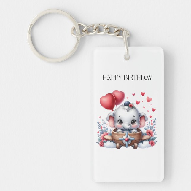 Flying Elephant Birthday Key Ring (Front)