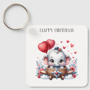 Flying Elephant Birthday Key Ring