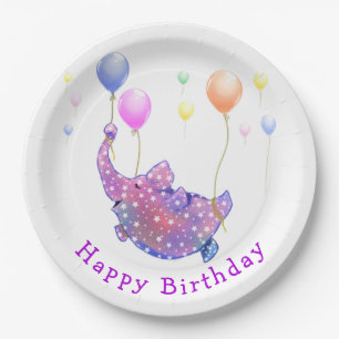 Flying Elephant Birthday Paper Plates Funny