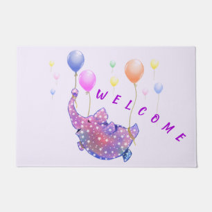 Flying Elephant with Balloons Doormat Welcome