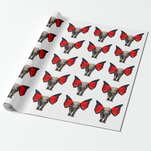 Flying Elephants Wrapping Paper (Unrolled)