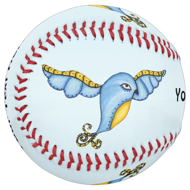 Flying Fantasy Bluebirds Yellow Scrolled Tail Softball (Front Left)