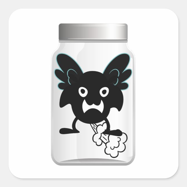 Flying Fart Monster in a Jar Square Sticker (Front)