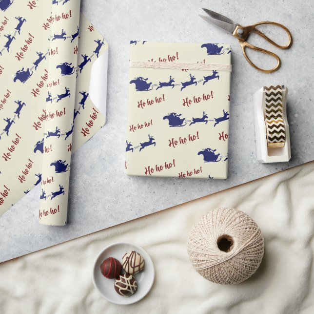 Flying Festive Fun Santa Sleigh Reindeers Seamless Wrapping Paper (Crafts)