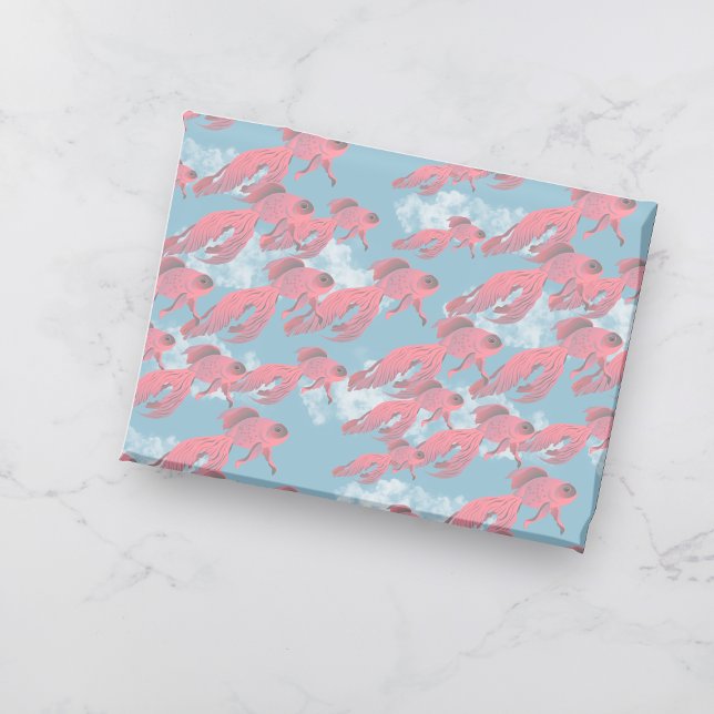 Flying Fish, Coral Coloured Beta Fish Blue Sky Wrapping Paper Sheet (Creator Uploaded)