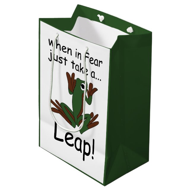 Flying Frog Taking A Leap When In Fear Funny Medium Gift Bag (Front Angled)