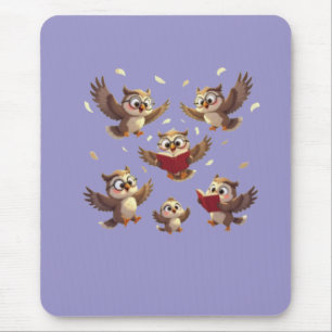 "Flying Funny Owls – Disney Cartoon Style" Mouse Pad