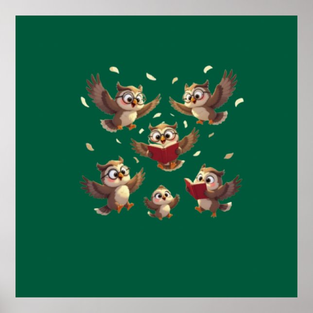 "Flying Funny Owls – Disney Cartoon Style" Poster (Front)