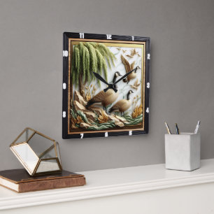 Flying Geese Forest  Square Wall Clock