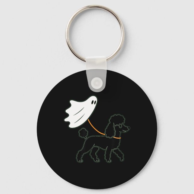 Flying Ghost Walking Black Poodle - Dog Mum Dad Key Ring (Front)