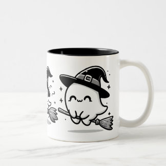 Flying Ghost Witch on Broom Halloween Mug | Double