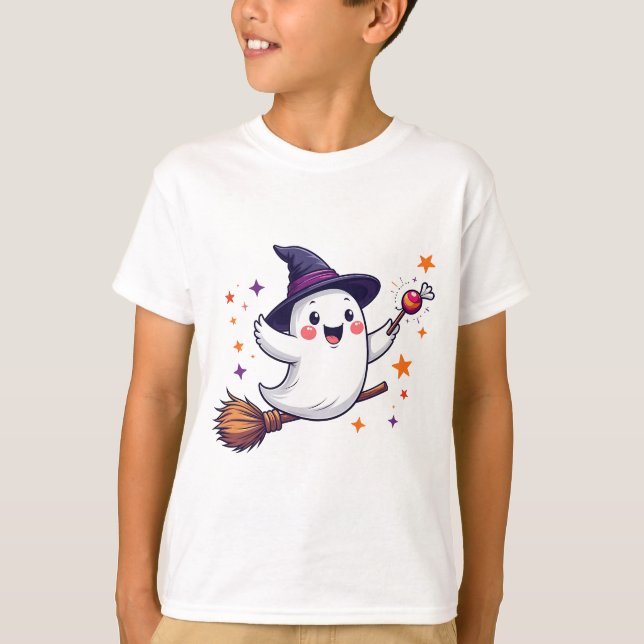 Flying Ghost with Candy Halloween   T-Shirt (Front)