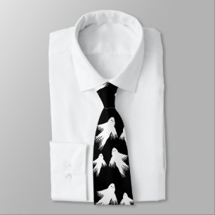 Flying Ghosts Halloween Black n White Patterned Tie