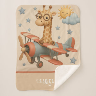 Flying Giraffe – Cute Airplane. Sherpa Blanket