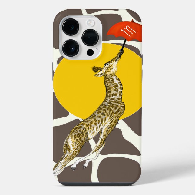 Flying Giraffe Red Umbrella Brown Giraffe Pattern iPhone Case (Back)