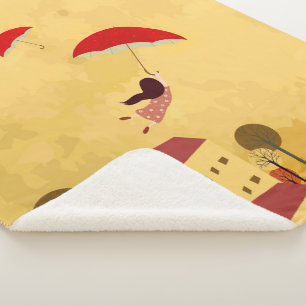 Flying Girl Following Her Dreams With An Umbrella Sherpa Blanket