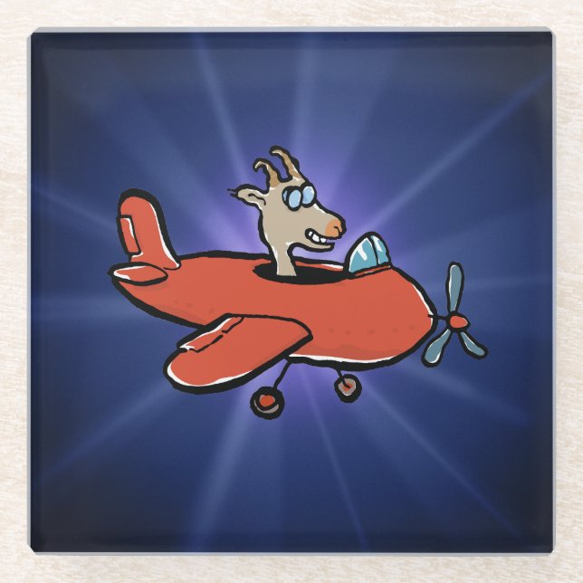 flying goat glass coaster (Front)