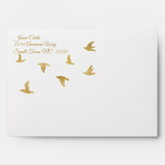 Flying  Gold Birds on White Envelope