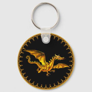 flying gold dragon on black key ring