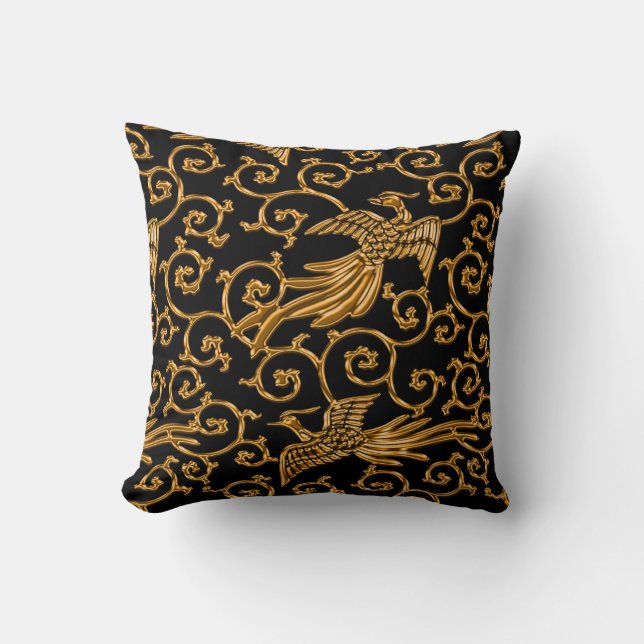 Flying golden birds arabesque cushion (Front)