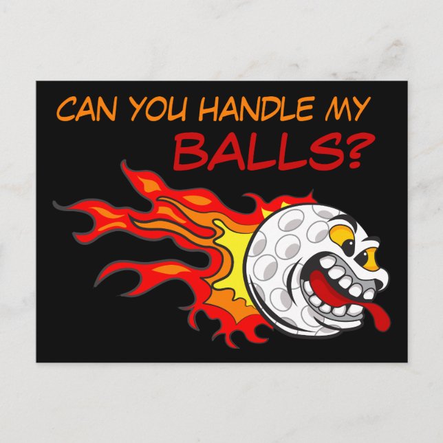 Flying Golf Ball in Flames with a Funny Quote Postcard (Front)