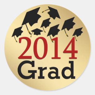 Flying Graduation Hats Gold Red 2014 Grad Stickers