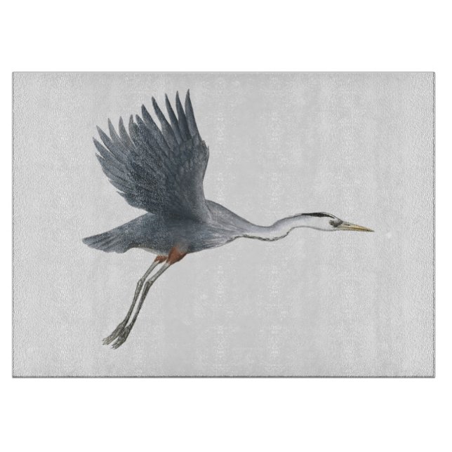 Flying Great Blue Heron Bird Art Cutting Board (Front)