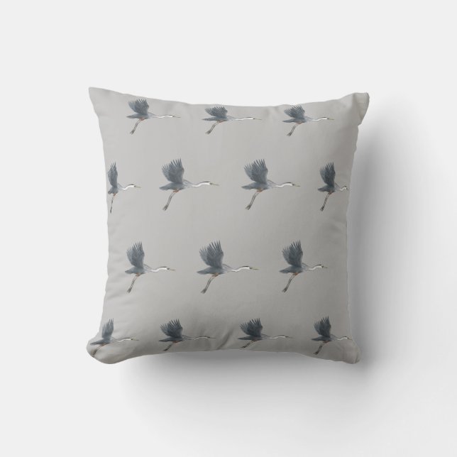 Flying Great Blue Heron Cushion (Front)