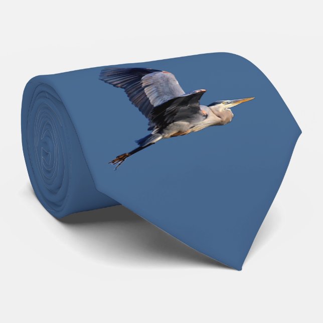 Flying Great Blue Heron Tie (Rolled)