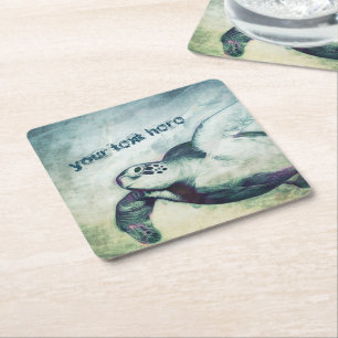 Flying Green Sea Turtle   Paper Coasters