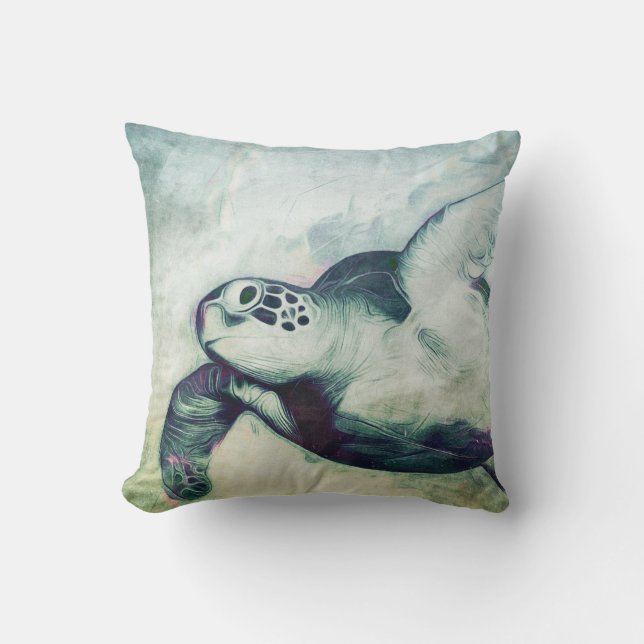 Flying Green Sea Turtle | Throw Pillow (Front)