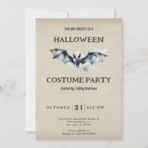 Flying Grey and Blue Bat Smoke Vintage Halloween Invitation