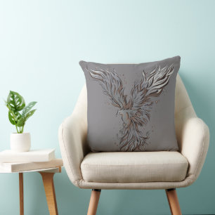 Flying Grey Phoenix Bird Graphic Cushion