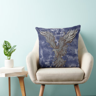 Flying Grey Phoenix Bird Graphic Cushion