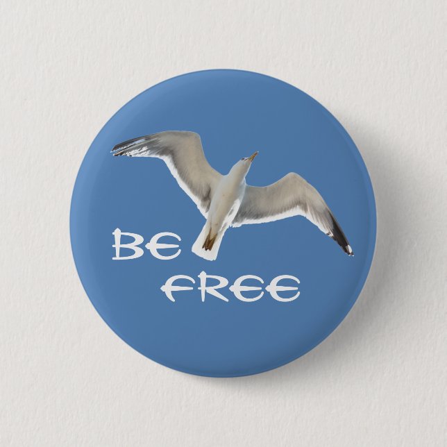 Flying gull 6 cm round badge (Front)