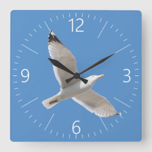 Flying gull square wall clock